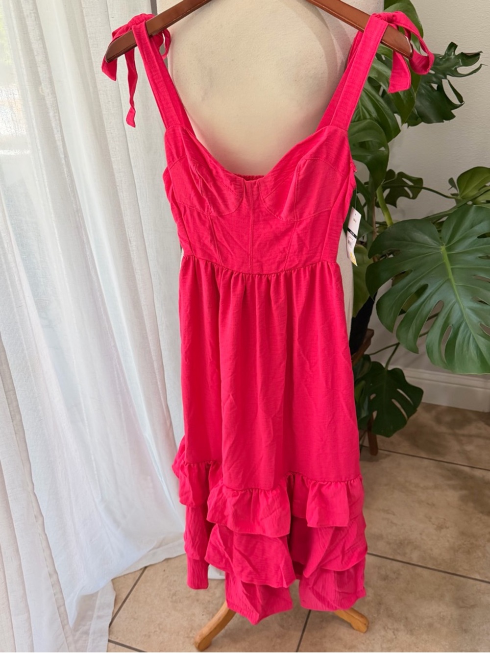 Sofia Vergara Pink Tie Strap Dress XS Ruffle Hem NWT Summer